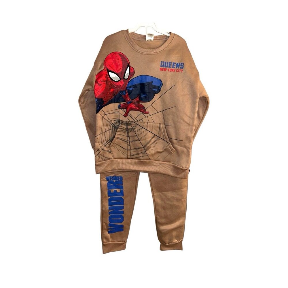 Spider Man Brown 2-Piece Casual Marvel Crew Neck Sweater& Jogger Set Size 10/12